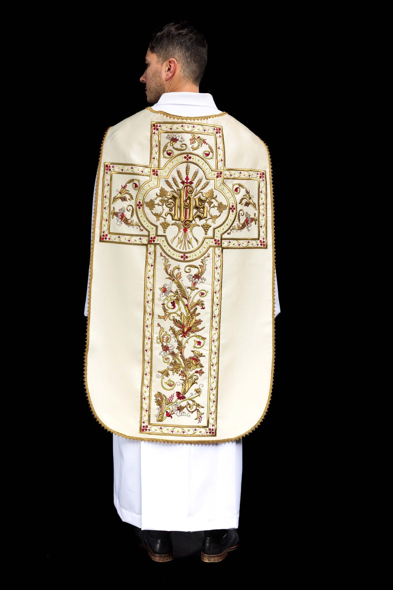 Ornat Rzymski Haftowany IHS Złota Lamówka Liturgiczny - alba.pl