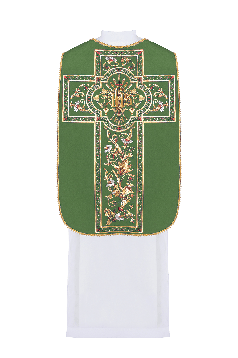 Ornat Rzymski Zielony z Haftem IHS - Elegancka Liturgia - alba.pl