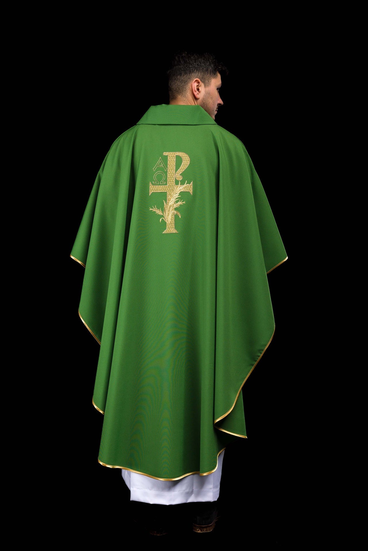 Ornat Zielony Alfa i Omega z Szerokim Kołnierzem Liturgiczny - alba.pl
