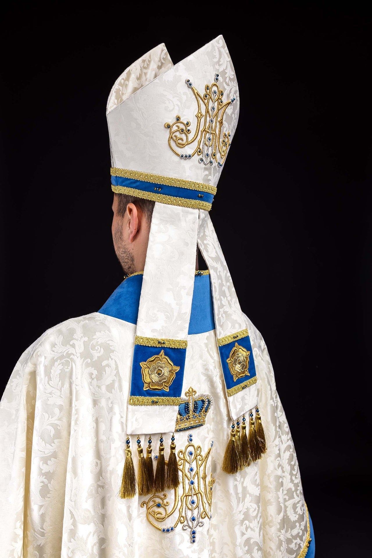 Ręcznie wykonana mitra maryjna z naturalnymi kamieniami Handmade 9006 - alba.pl