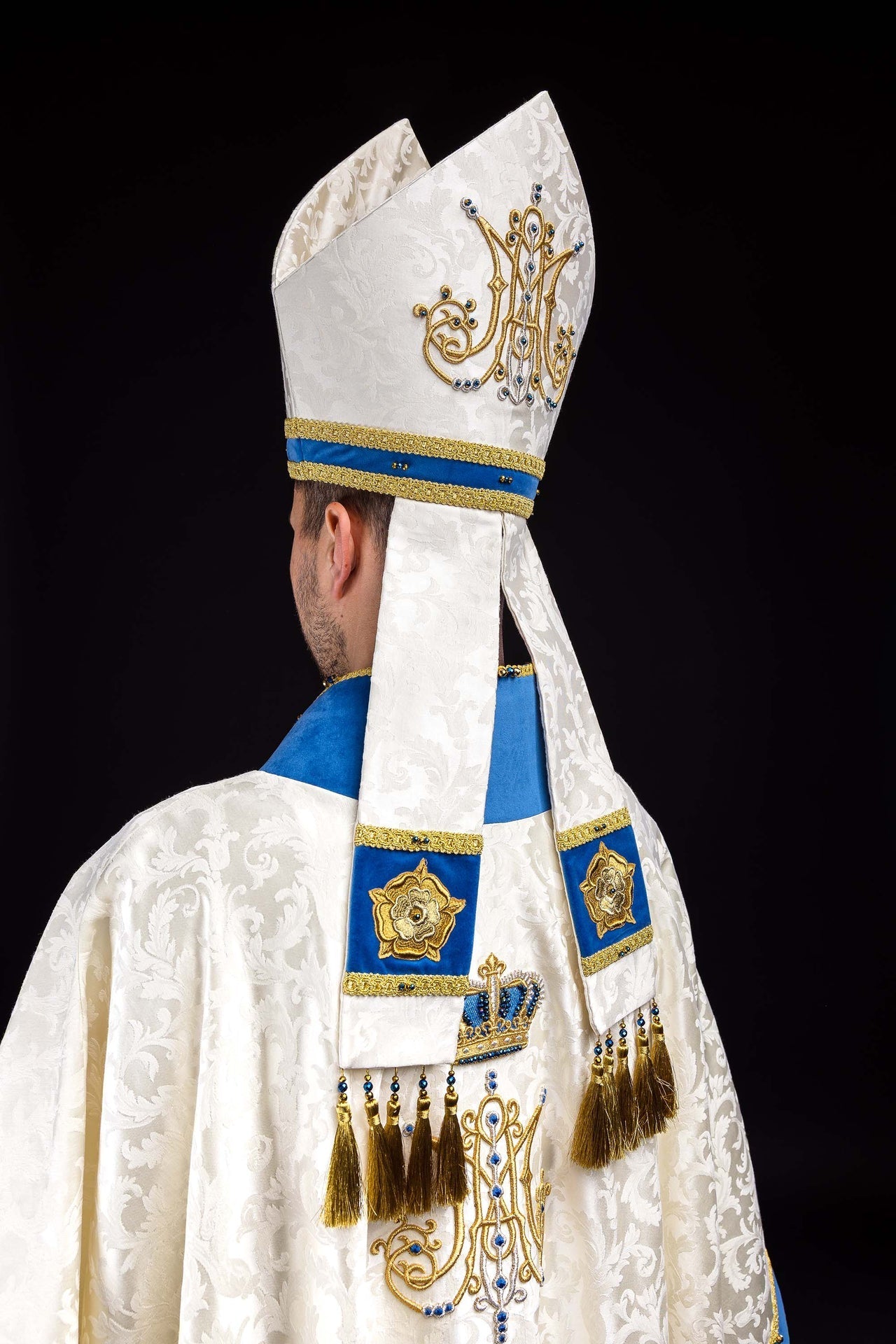 Ręcznie wykonana mitra maryjna z naturalnymi kamieniami Handmade 9006 - alba.pl