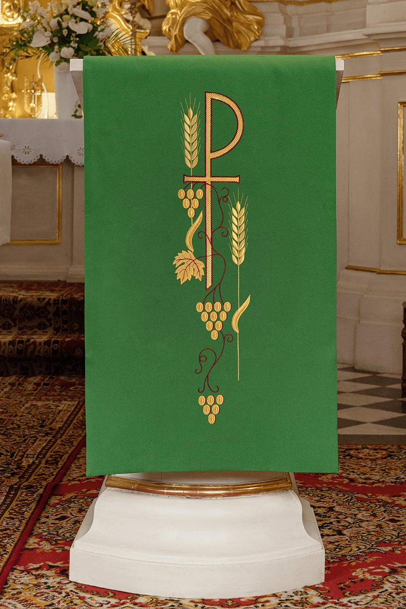 Serweta na Lektorium Zielona z Haftem PAX - Liturgiczna Elegancja - alba.pl