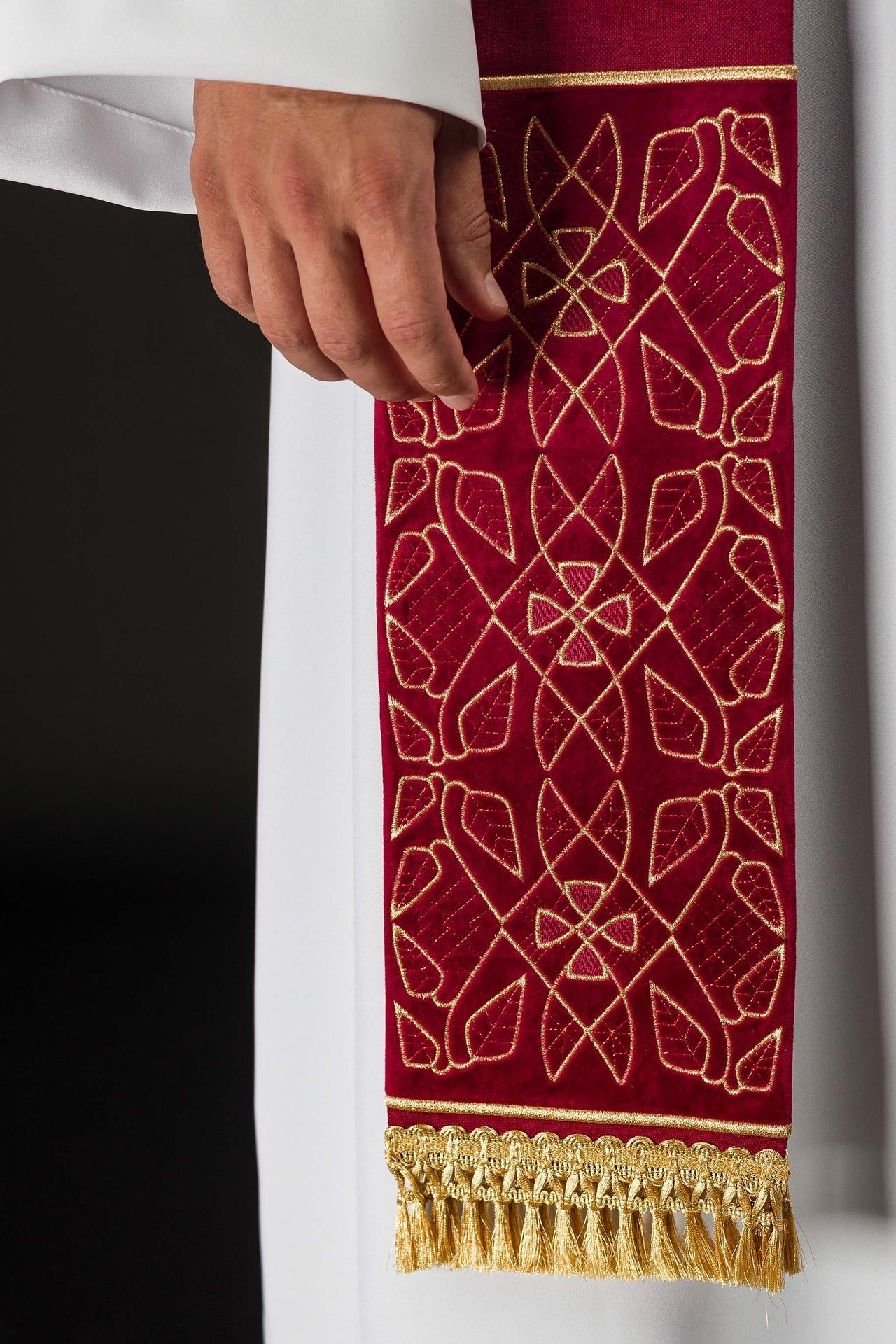 Stuła Aksamitna Haftowana IHS Czerwona Liturgiczna - alba.pl