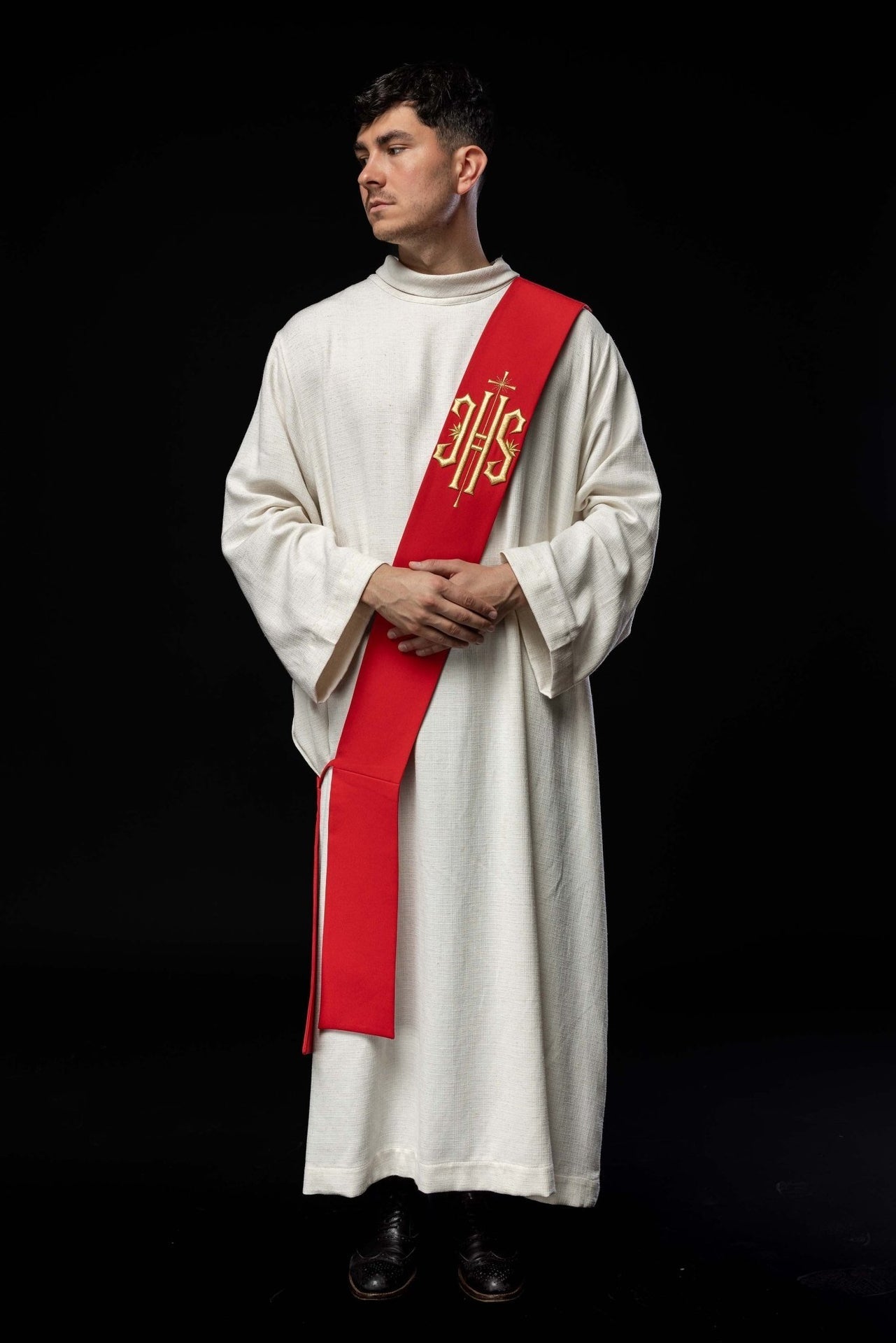 Stuła Diakońska IHS z Krzyżem - Haftowana Liturgiczna Elegancja - alba.pl