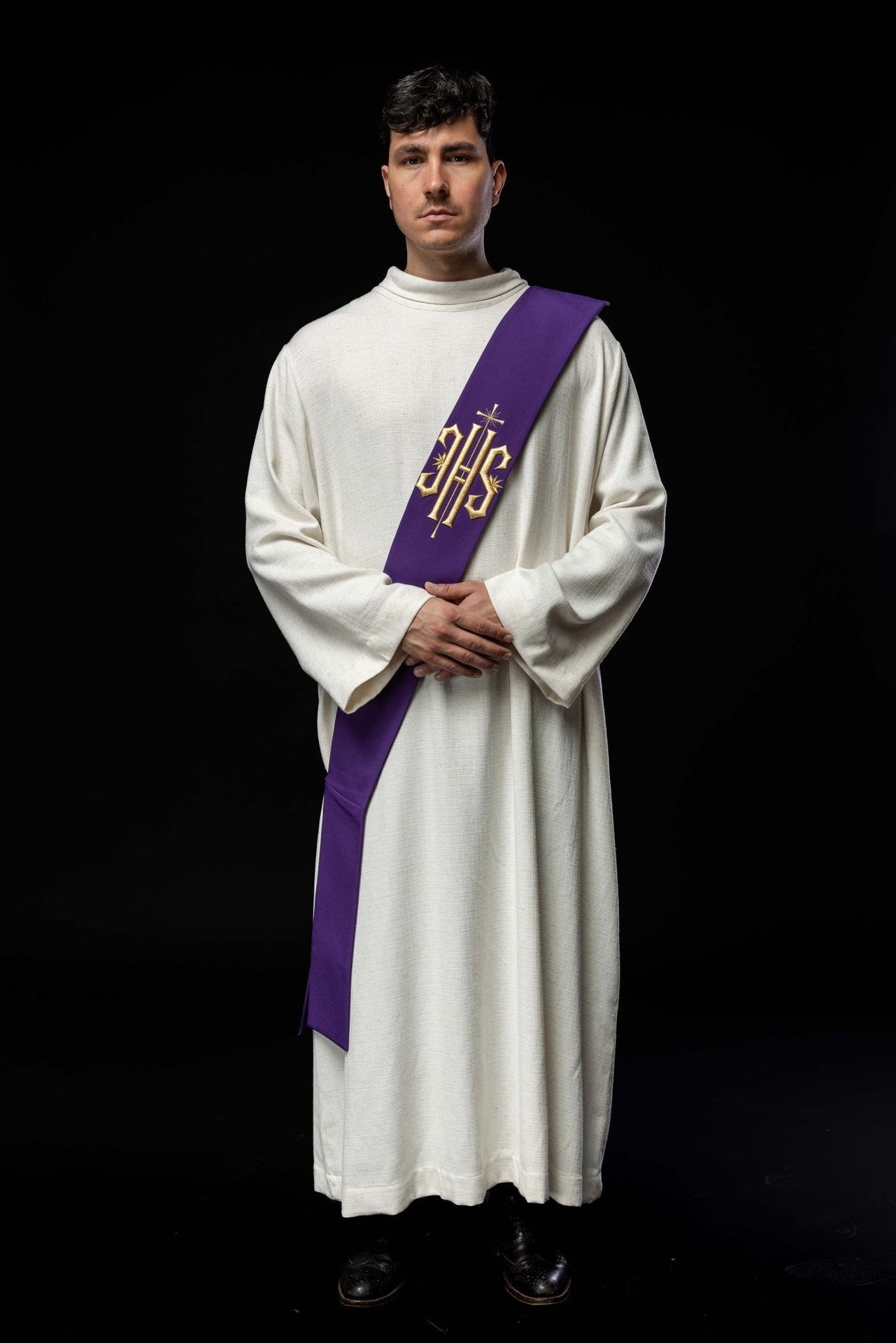 Stuła Diakońska IHS z Krzyżem - Haftowana Szata Liturgiczna - alba.pl