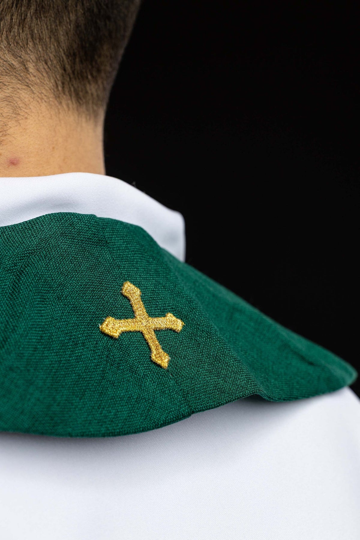 Stuła haftowana z motywem Pax, ryby i kłosa zielona - alba.pl