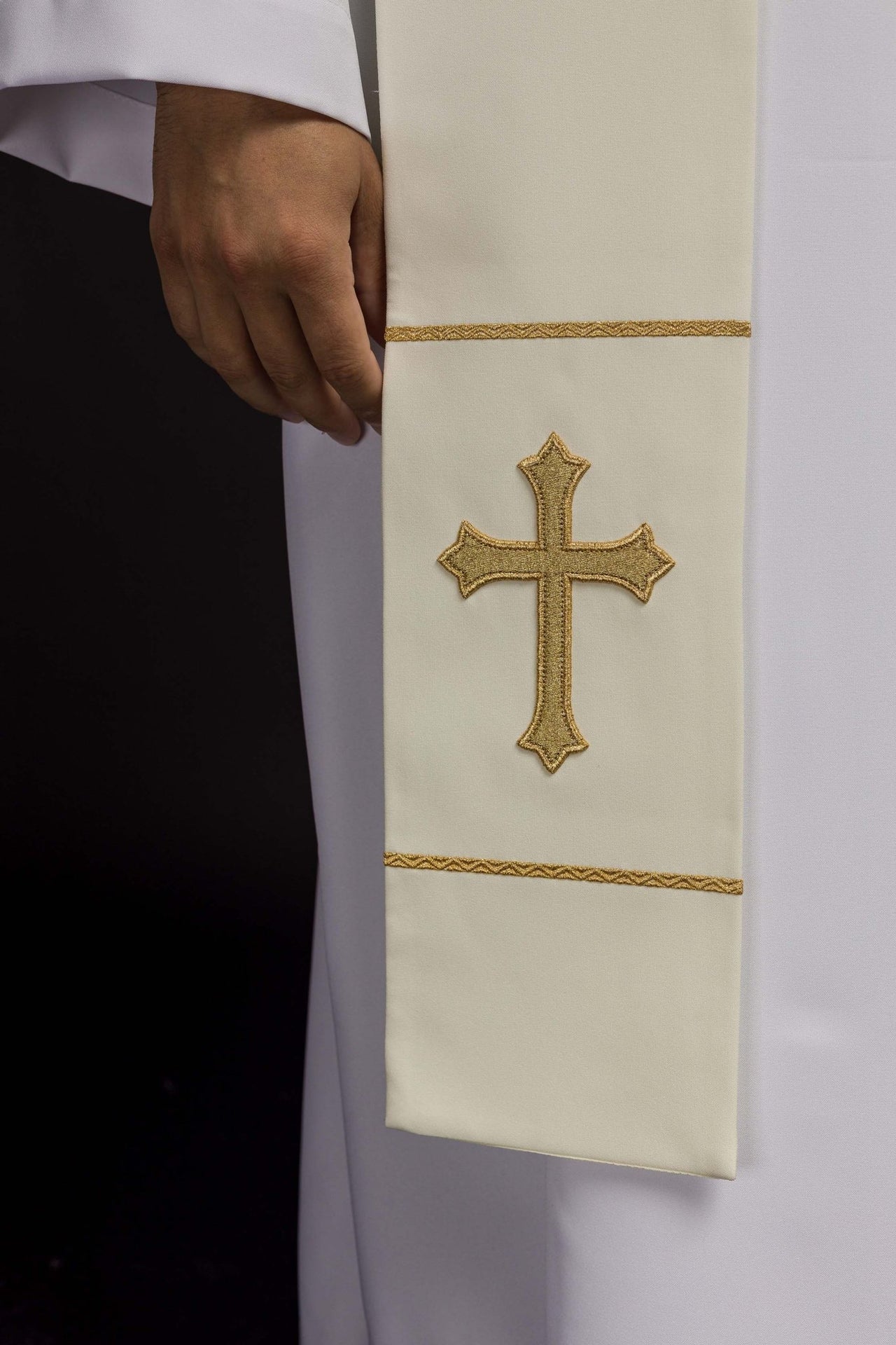 Stuła Kapłańska Ecru Haftowana Krzyżem - Elegancka Liturgia - alba.pl