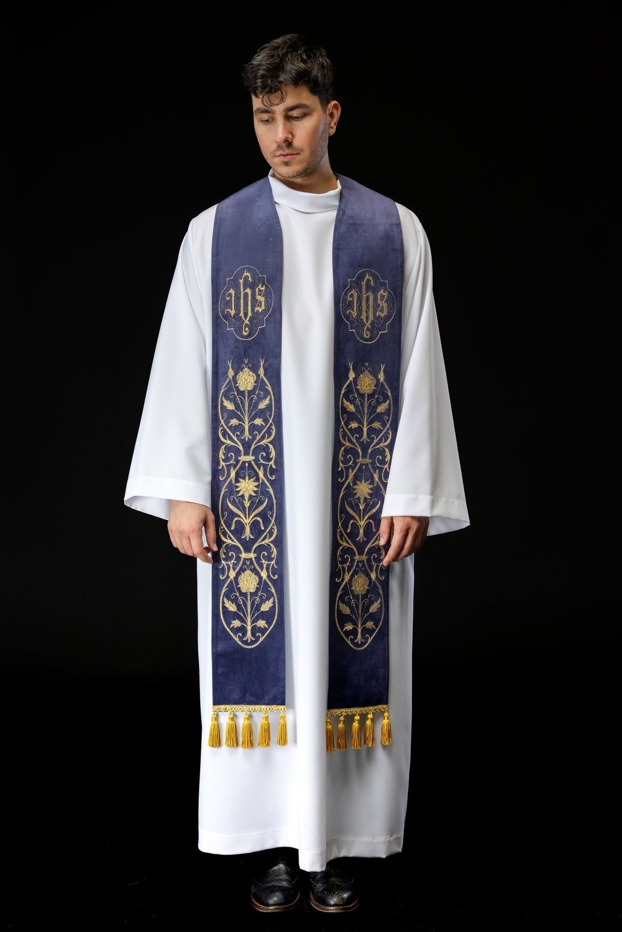 Stuła Kapłańska Fioletowa IHS Haftowana - Elegancka Liturgia - alba.pl