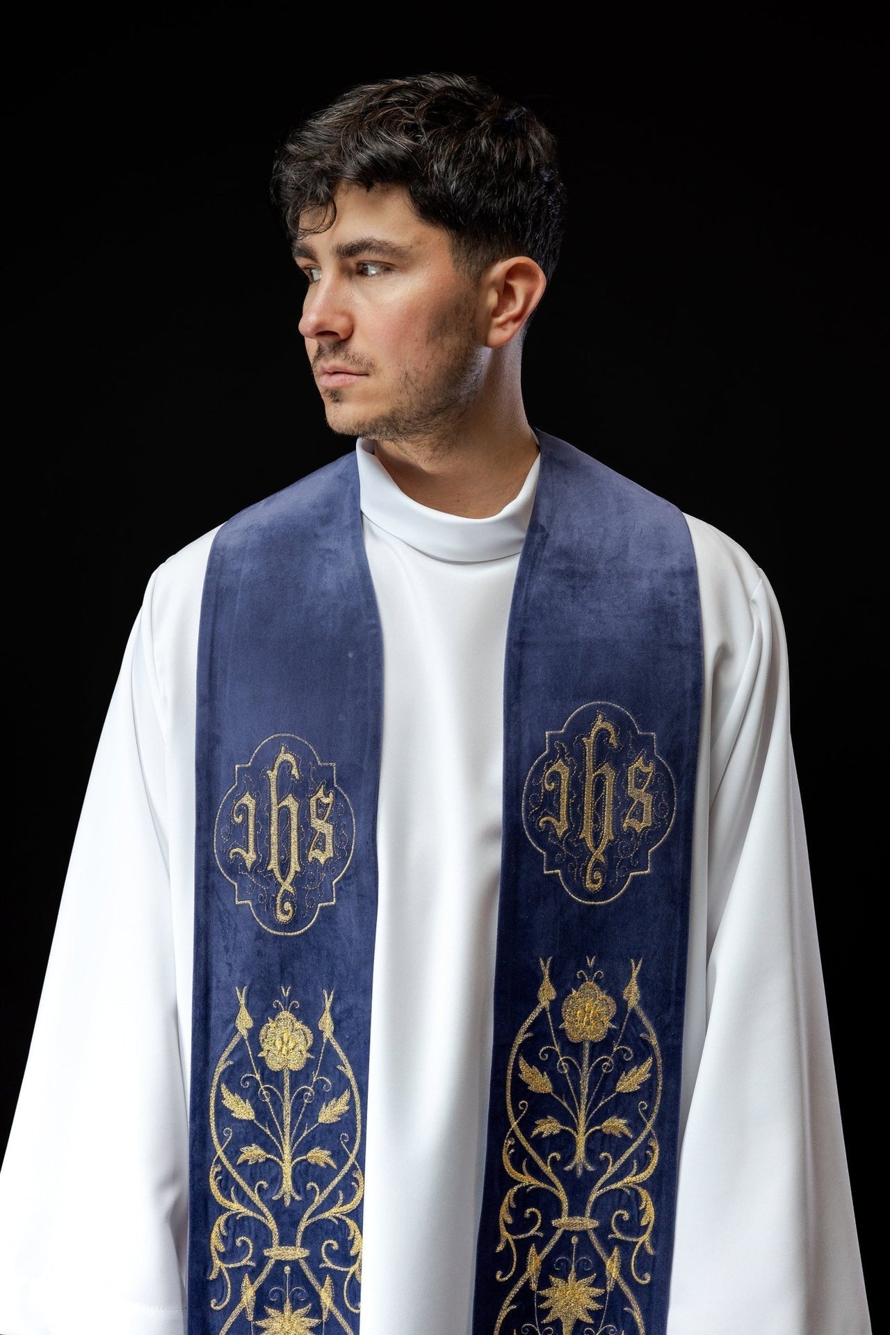 Stuła Kapłańska Fioletowa IHS Haftowana - Elegancka Liturgia - alba.pl
