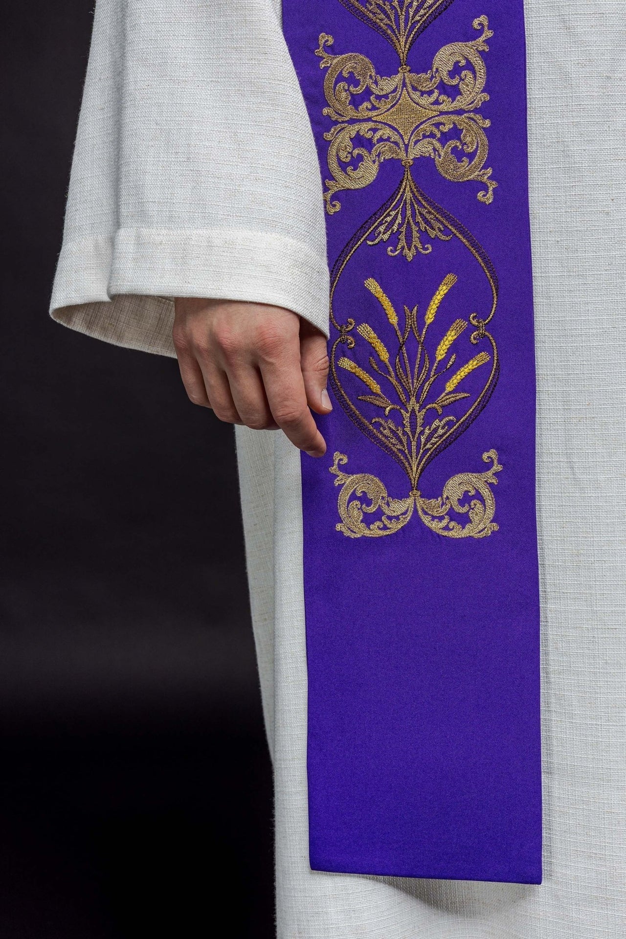 Stuła Kapłańska Fioletowa Kielich IHS - Haft Eucharystyczny - alba.pl