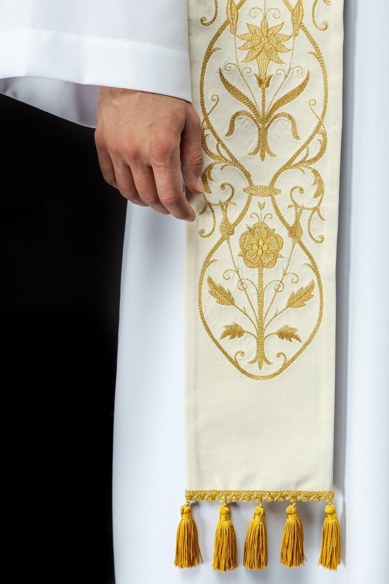 Stuła Kapłańska Haftowana Ecru IHS - Elegancka Liturgia - alba.pl