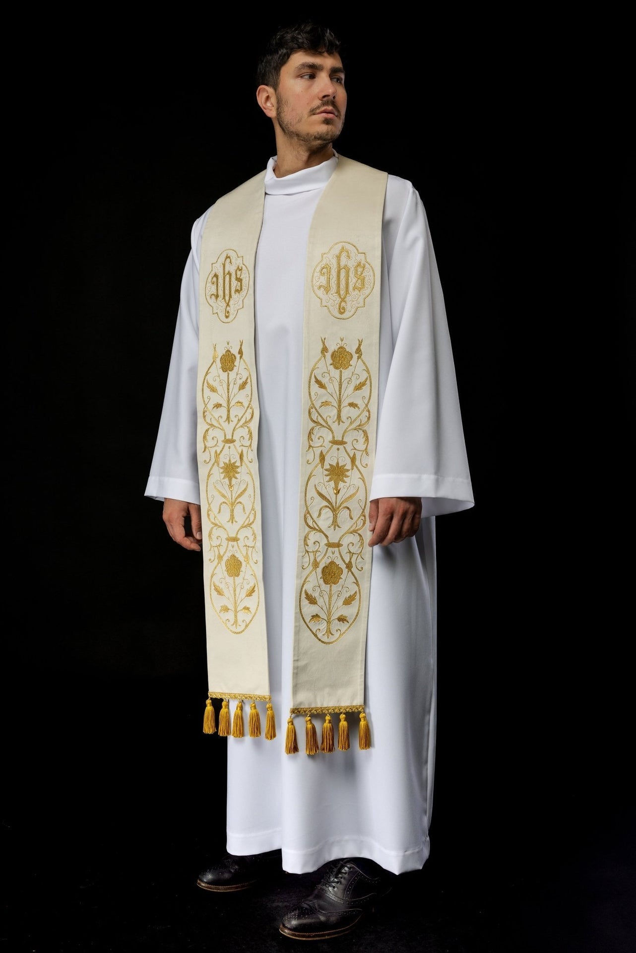 Stuła Kapłańska Haftowana Ecru IHS - Elegancka Liturgia - alba.pl
