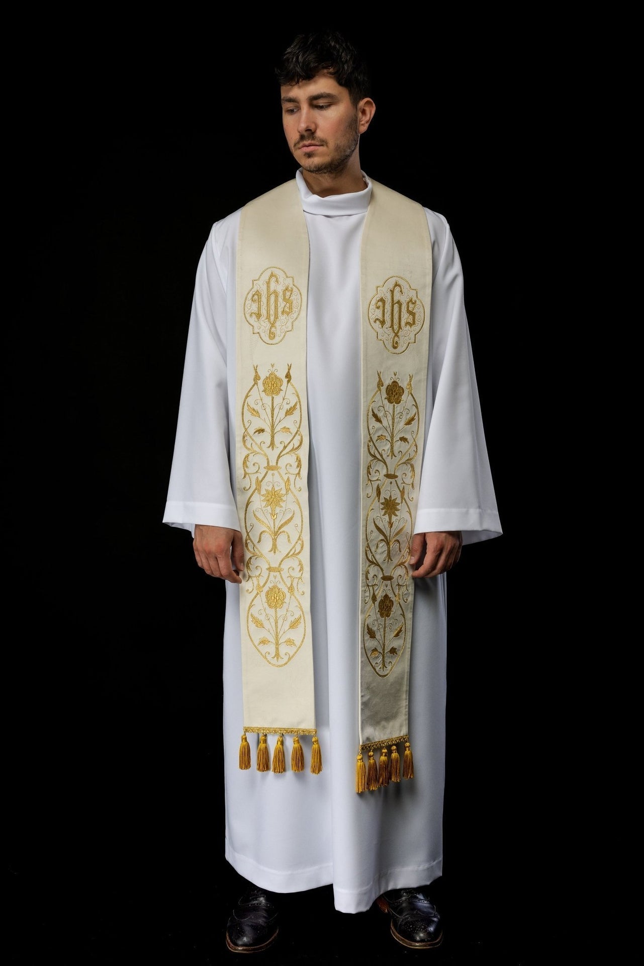 Stuła Kapłańska Haftowana Ecru IHS - Elegancka Liturgia - alba.pl