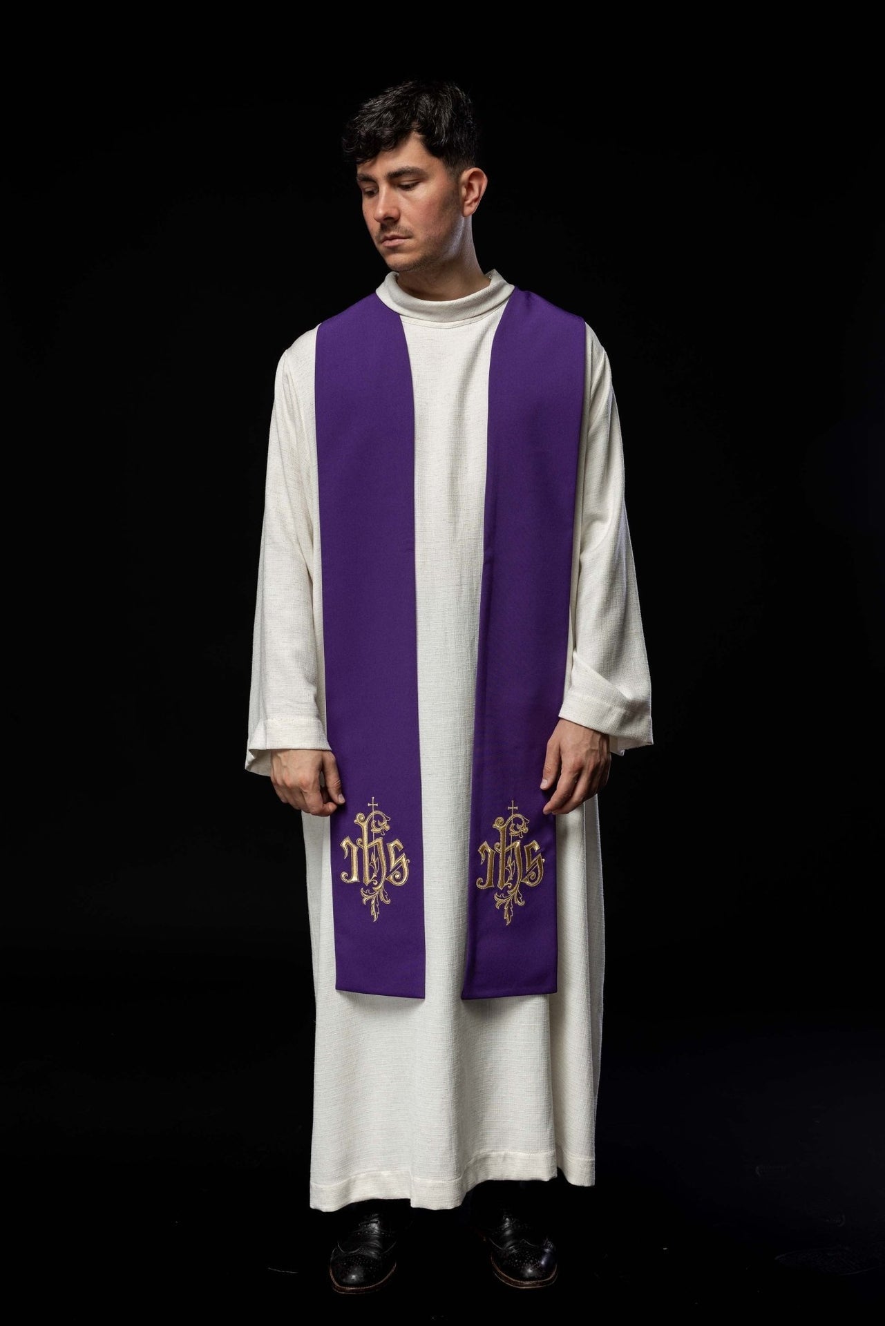 Stuła Kapłańska Haftowana IHS Złotą Nicią - Elegancka Liturgia - alba.pl