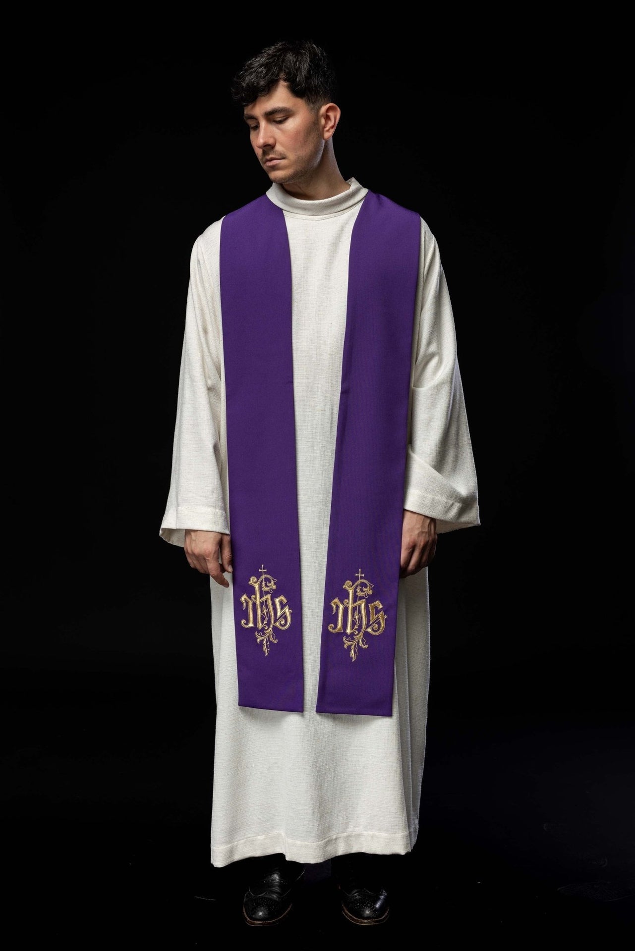 Stuła Kapłańska Haftowana IHS Złotą Nicią - Elegancka Liturgia - alba.pl