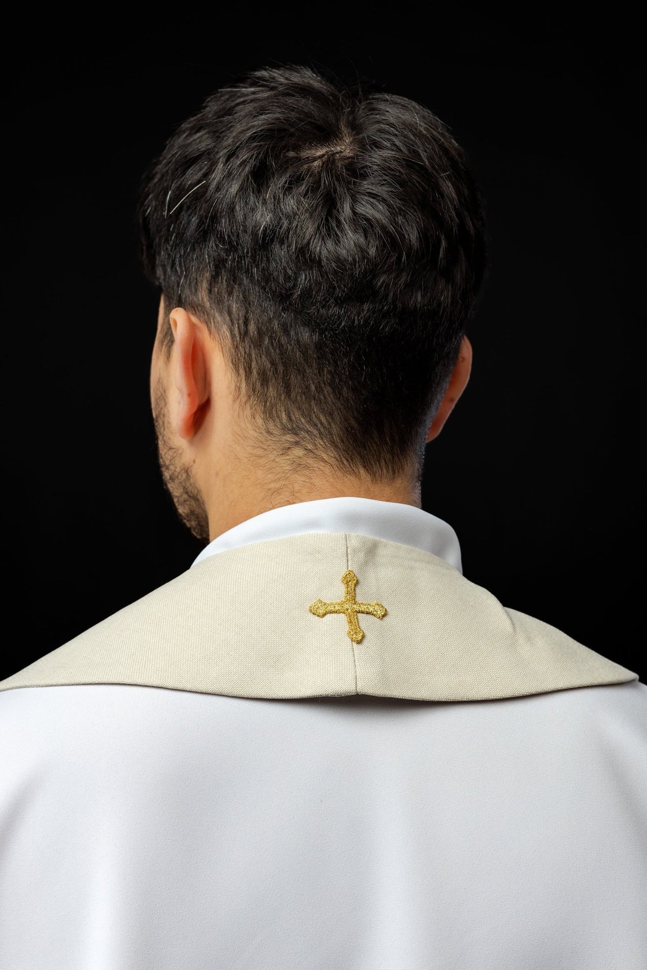 Stuła Kapłańska Haftowana Krzyżami Ecru - Elegancka Liturgia - alba.pl