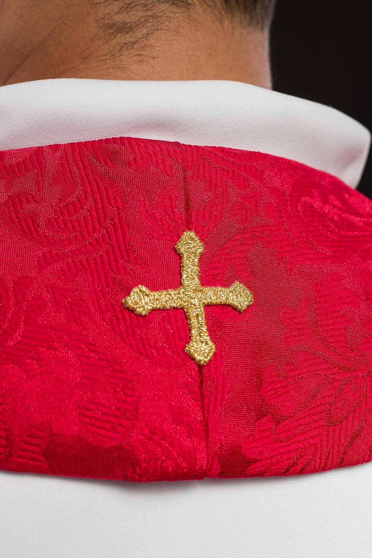 Stuła Kapłańska Haftowana Żakardowa - Motyw Krzyży Czerwona - alba.pl