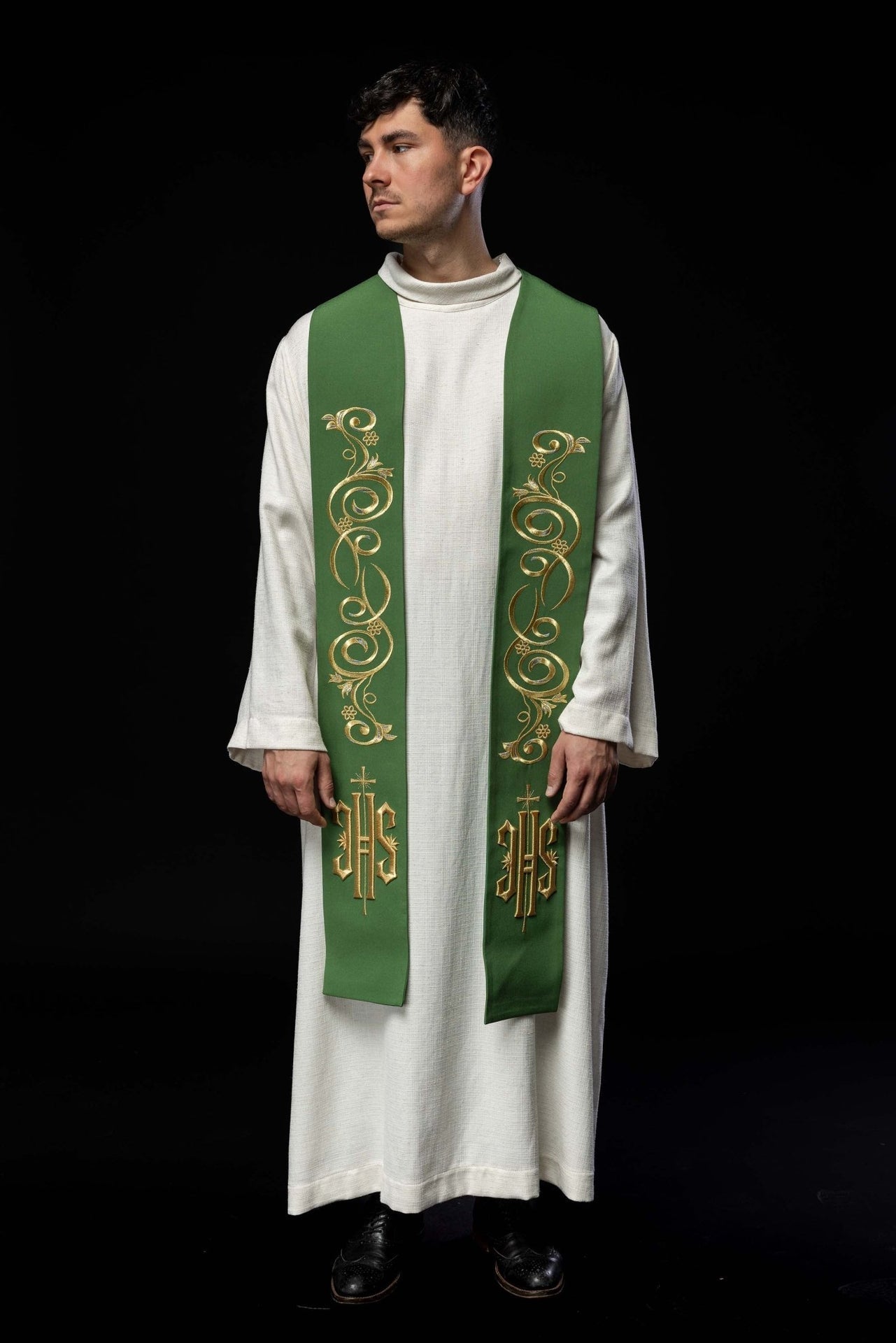 Stuła Kapłańska Zielona Haft IHS - Elegancka Liturgia - alba.pl