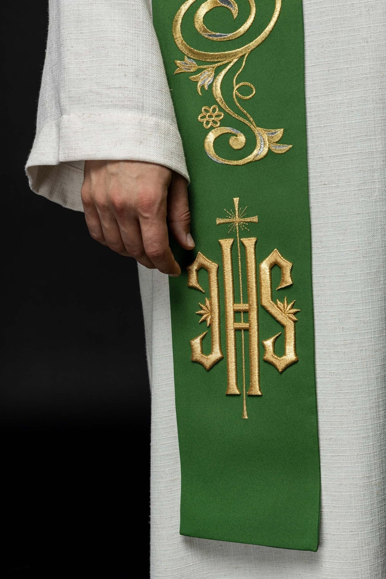 Stuła Kapłańska Zielona Haft IHS - Elegancka Liturgia - alba.pl