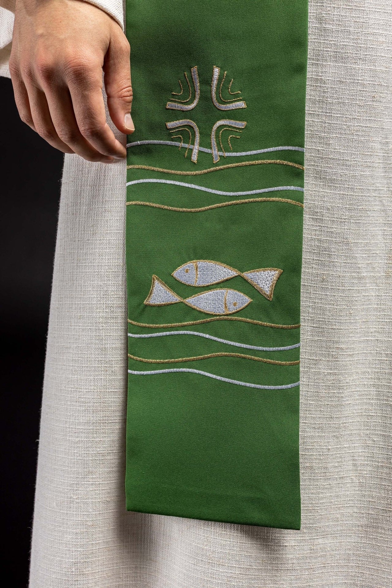 Stuła Kapłańska Zielona Haftowana Ryby - Elegancka Liturgiczna - alba.pl