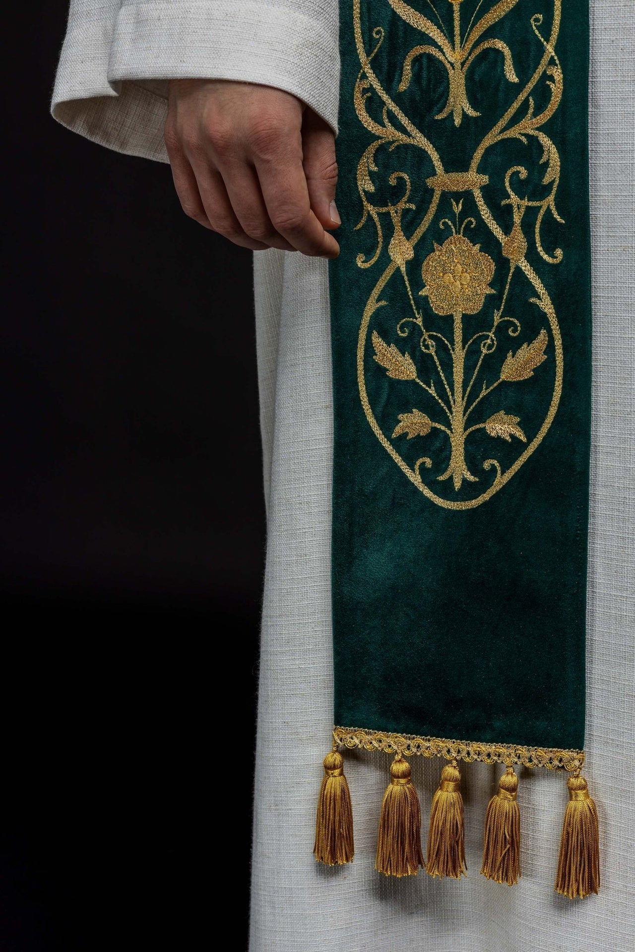 Stuła Kapłańska Zielona z Haftem IHS - Elegancka Liturgia - alba.pl