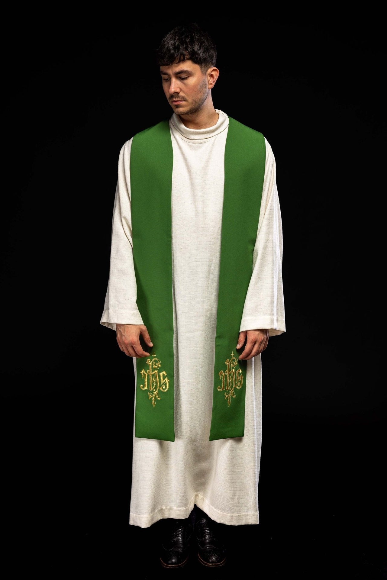Stuła Kapłańska Zielona z Haftem IHS - Liturgiczna Elegancja - alba.pl