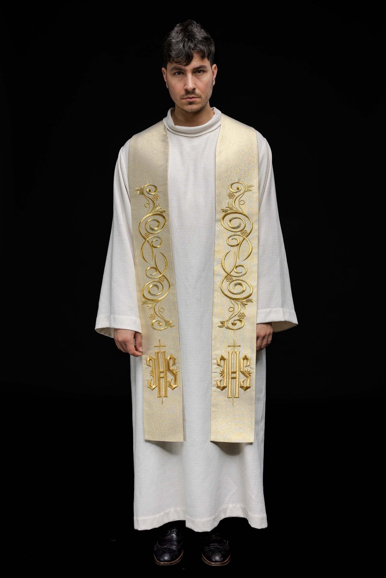 Stuła Kapłańska Złota Haft IHS - Elegancka Liturgia - alba.pl