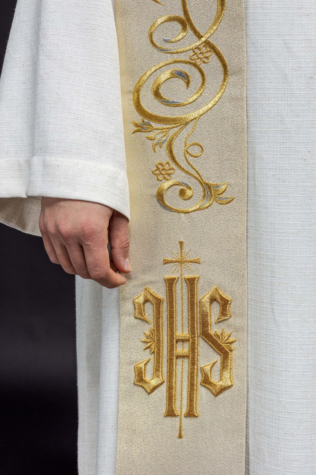 Stuła Kapłańska Złota Haft IHS - Elegancka Liturgia - alba.pl