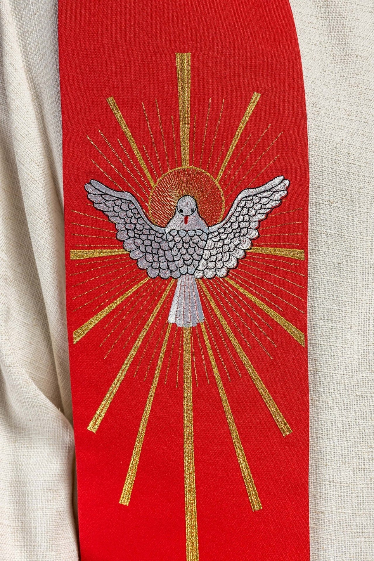 Stuła Liturgiczna Czerwona Haft Duch Święty i Języki Ognia - alba.pl