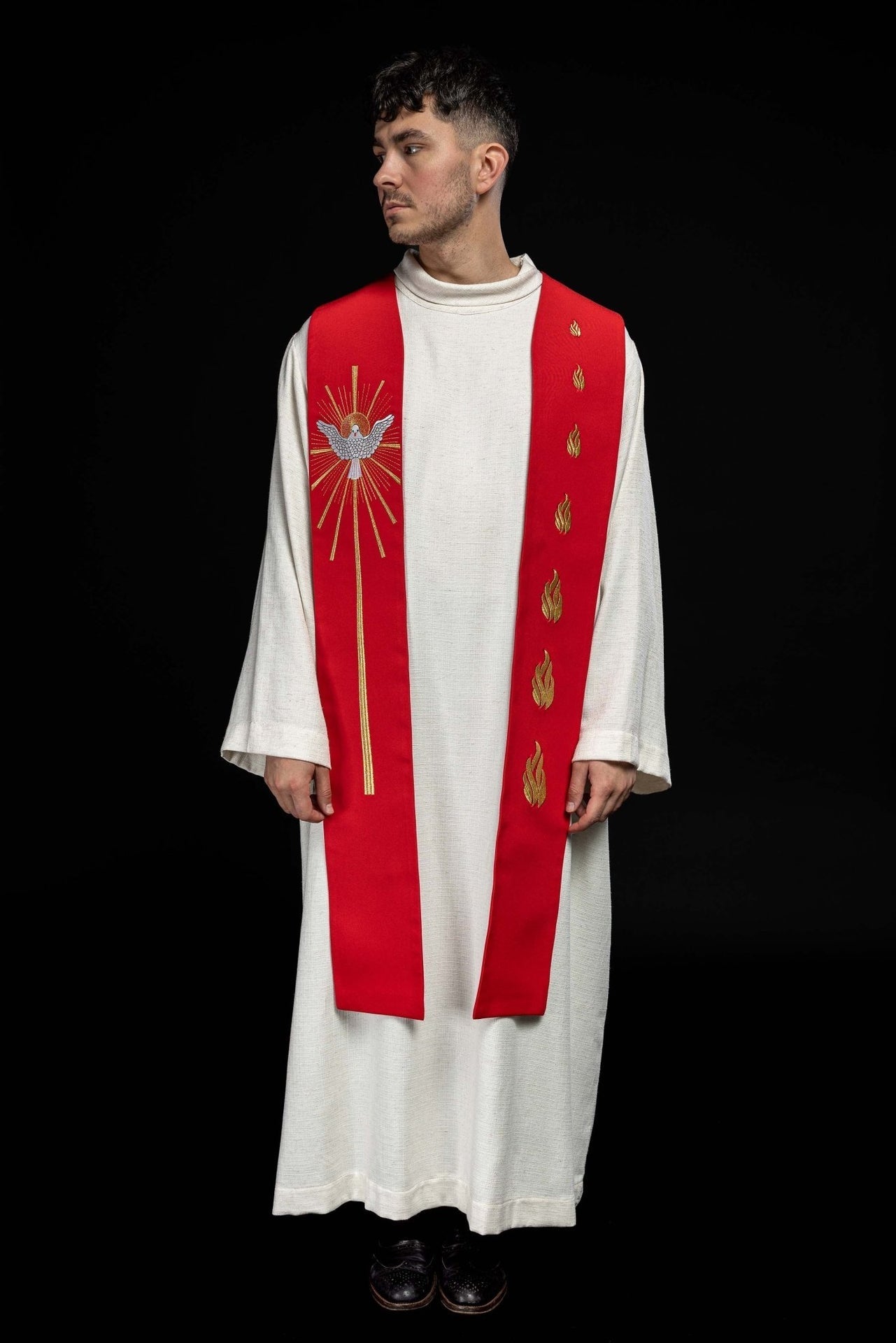 Stuła Liturgiczna Czerwona Haft Duch Święty i Języki Ognia - alba.pl