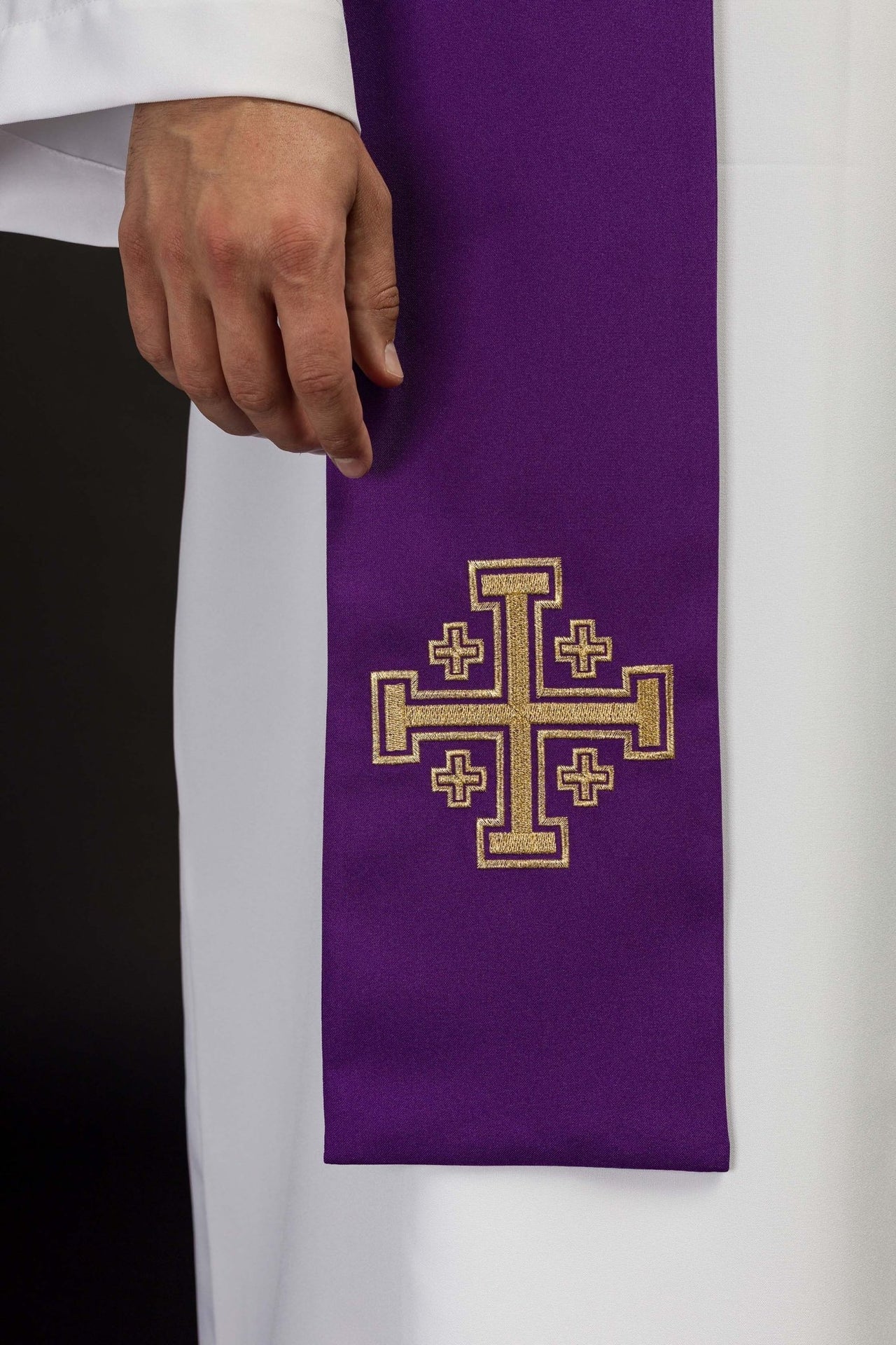 Stuła Liturgiczna Fioletowa Haft Krzyż Jerozolimski - alba.pl