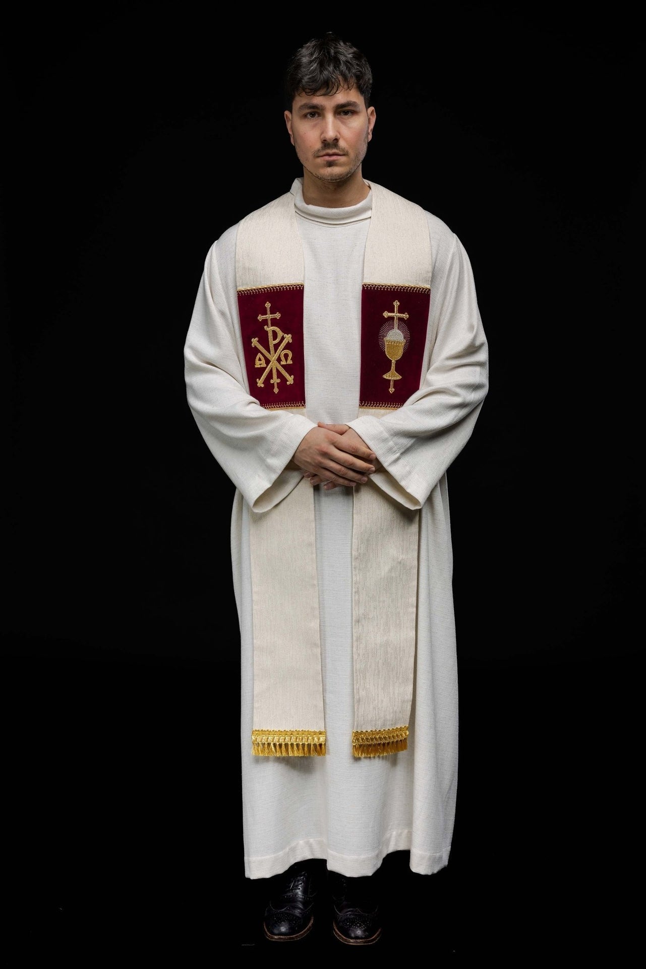 Stuła Liturgiczna z Haftem Kielicha i PAX - Elegancka Szata Kapłańska - alba.pl