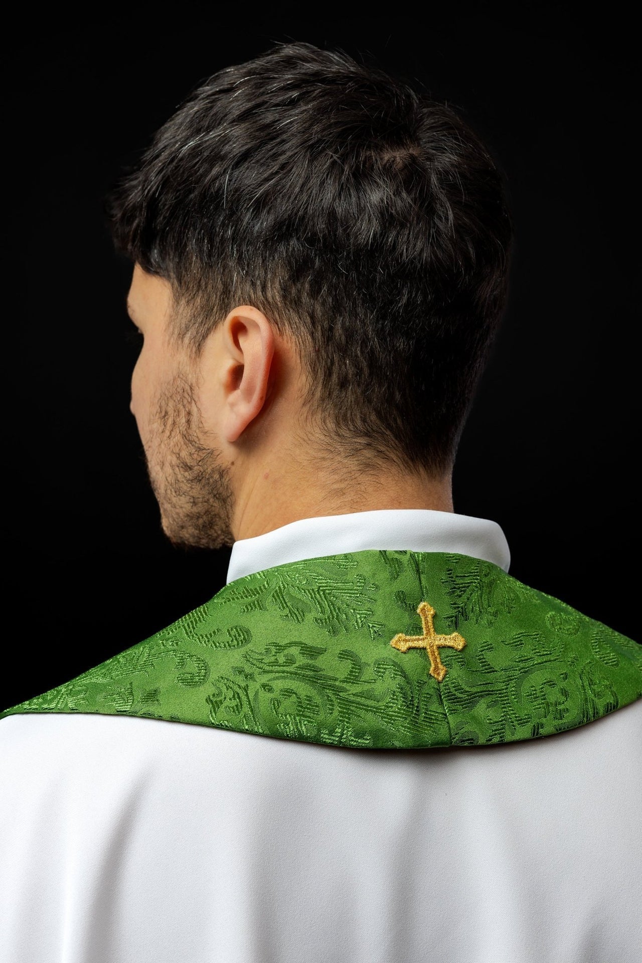 Stuła Liturgiczna Zielona z Haftem Krzyży Żakardowa - alba.pl