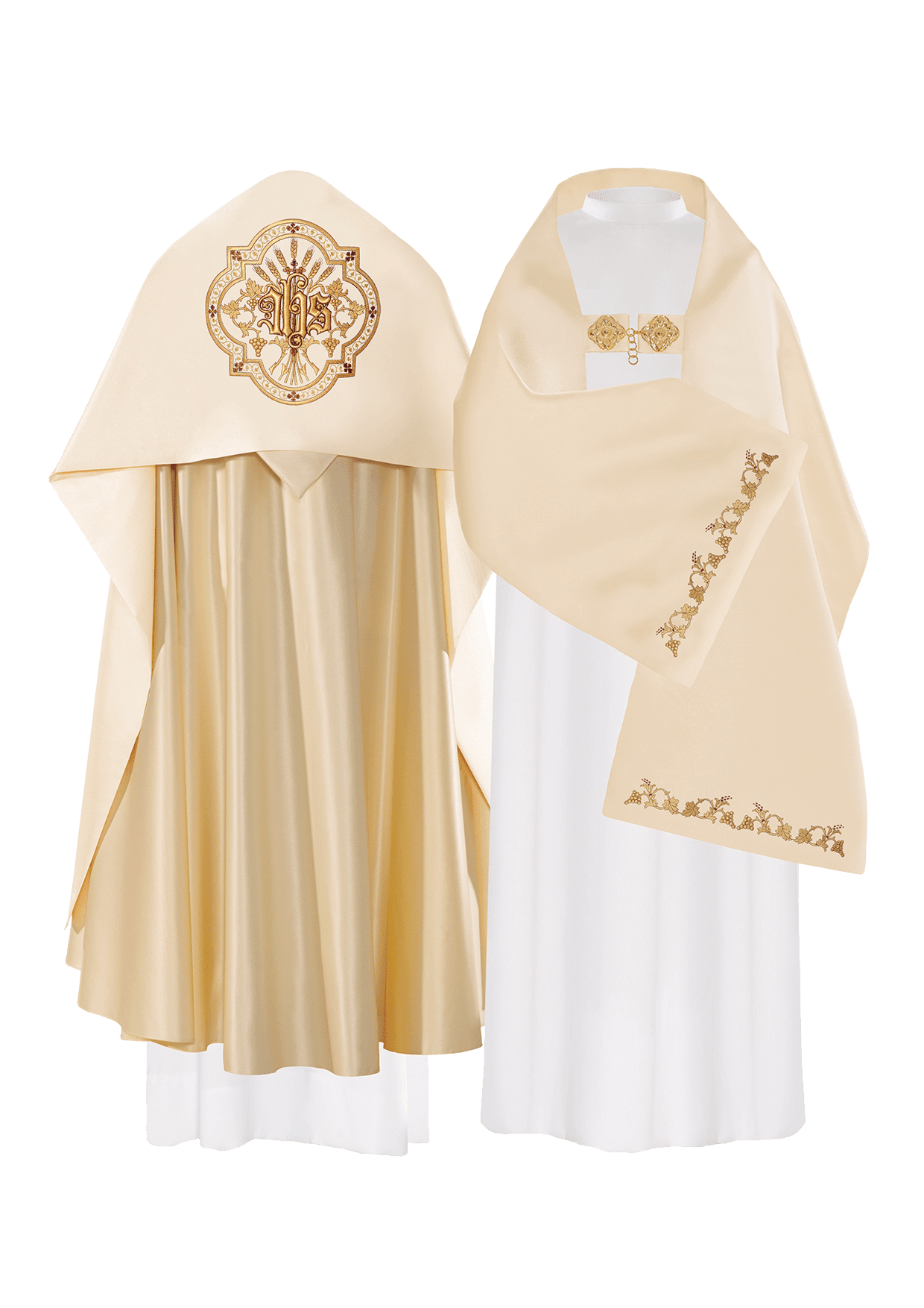 Welon Liturgiczny Ecru z Haftem IHS - Elegancki Welon Naramienny - alba.pl