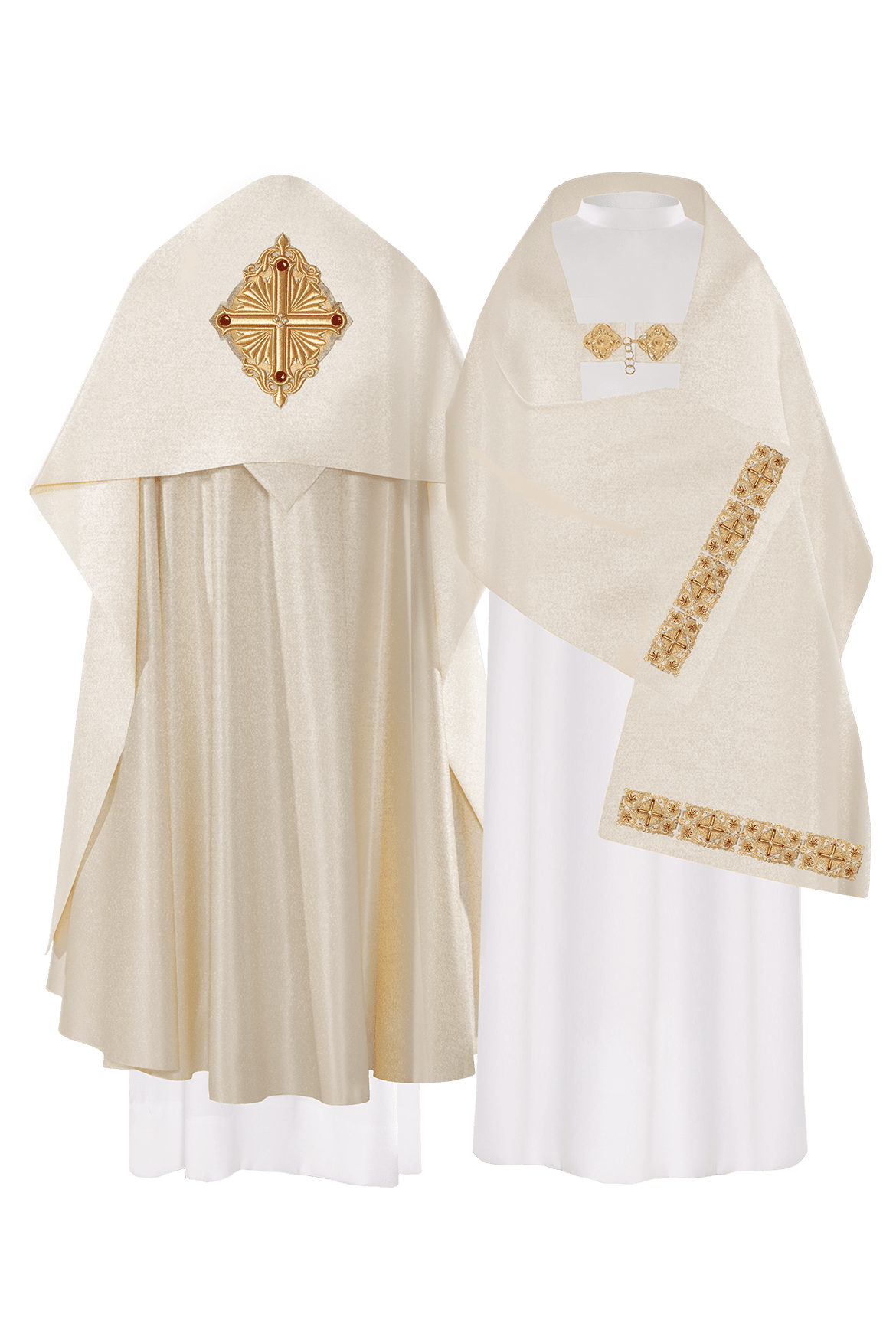 Złoty Welon Liturgiczny z Haftowanym Krzyżem IHS - Satyna - alba.pl